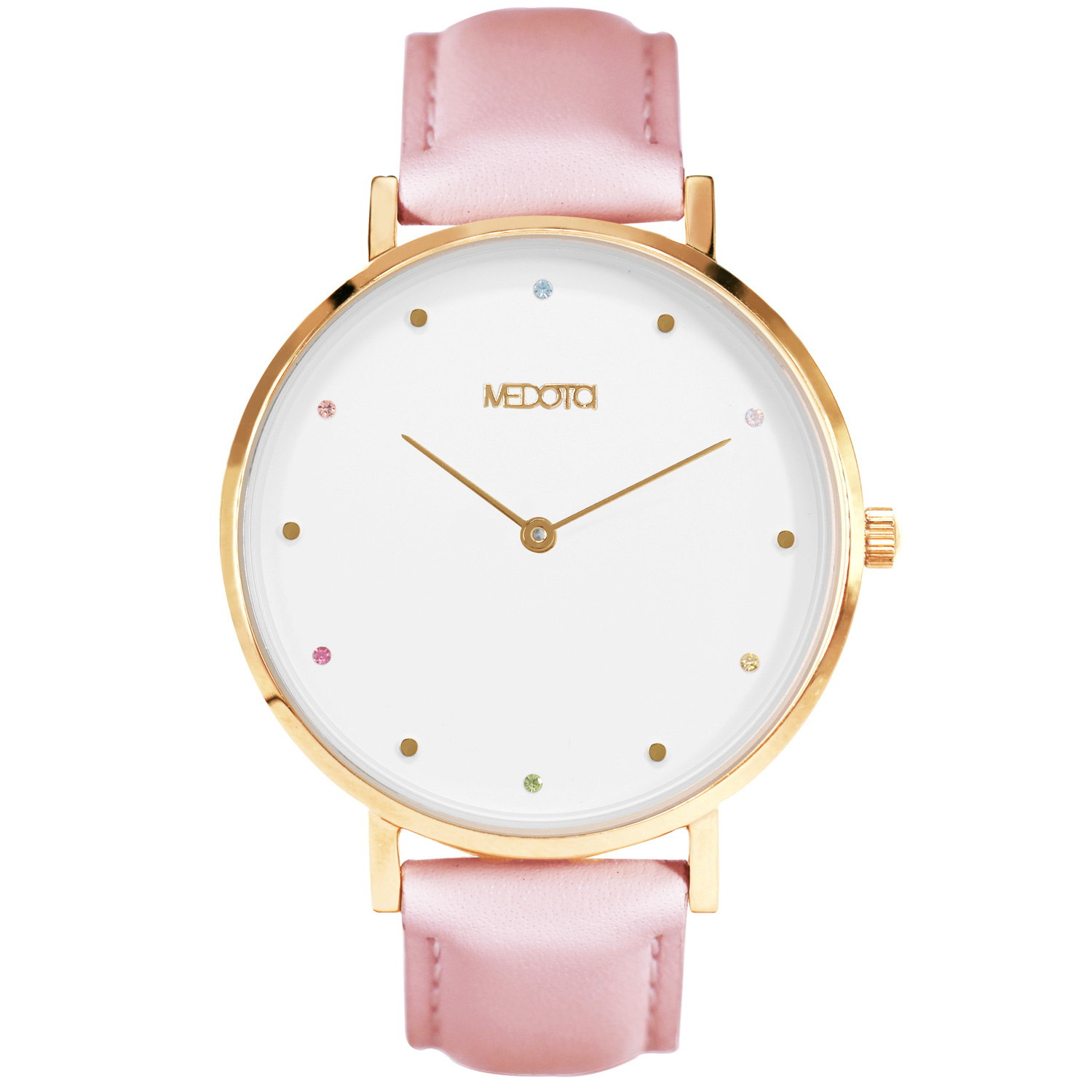 [MEDOTA] RAINBOW diamond collection pink leather strap ladies watch-Gold / RO-10601, , large