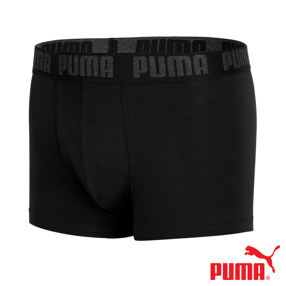 PUMA 平口內褲 1件組 彪馬 跳豹 男內褲 平角內褲 修身 防捲邊 貼合 耐穿 柔軟 棉質 排汗 透氣 抗菌 黑 灰, 黑,L, large