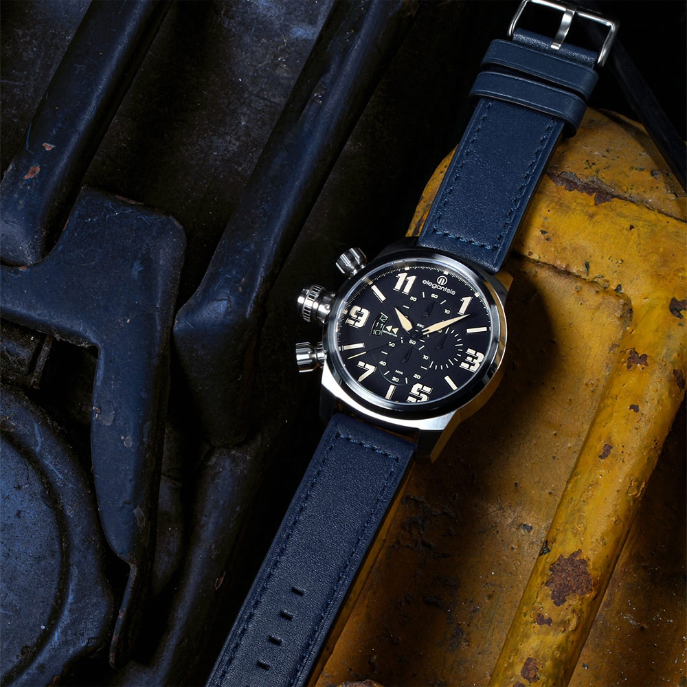 elegantsis 愛樂時 JF48QS-陸海空三軍大錶徑三眼計時手錶-海軍藍/48mm ELJF48QS-OU06L, , large