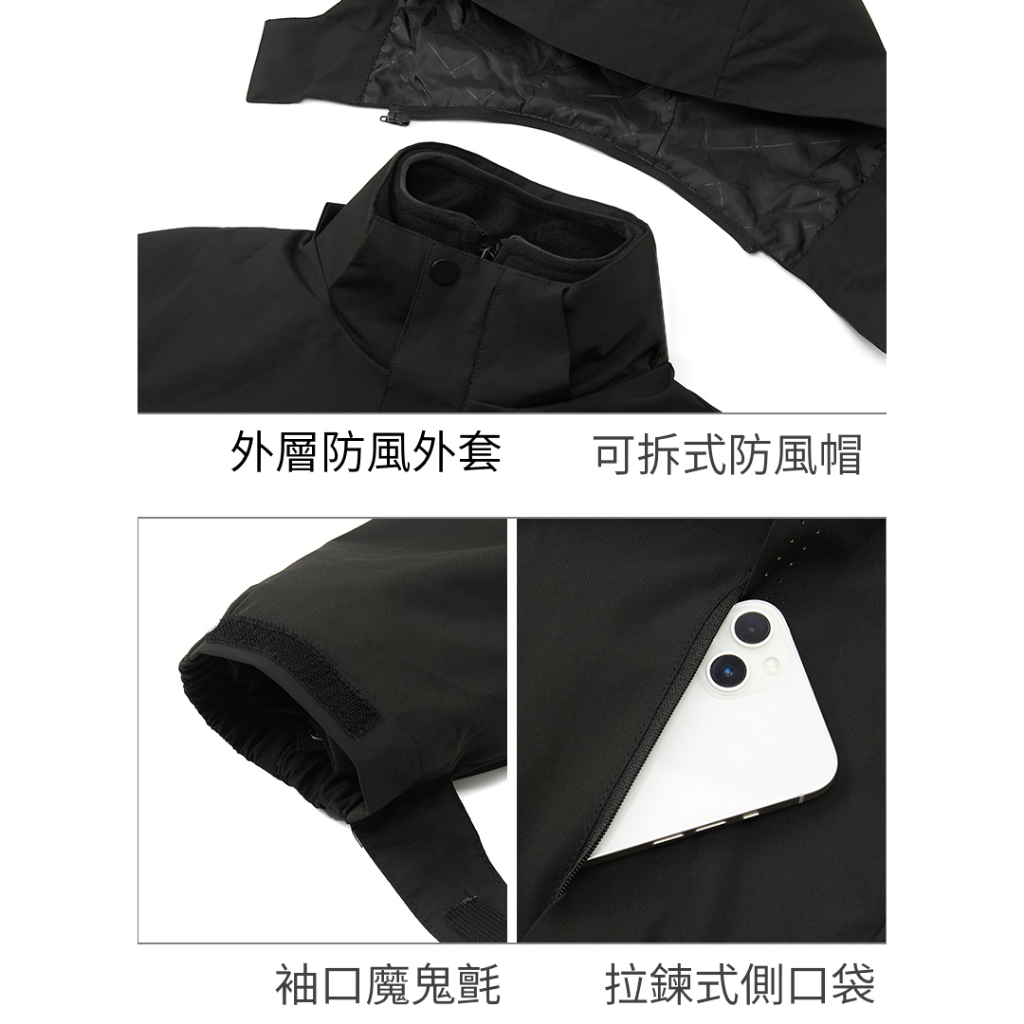 [DZRZVD 杜戛地]【230865男兩件式外套】防風防水外套+密絲絨刷毛衣～防水防風保暖、YKK拉鍊、銀狐絨, , large