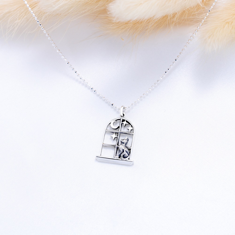 【Angel & Me】貓咪的星空夜 s925 純銀 星星 月亮 項鍊 聖誕禮物, , large