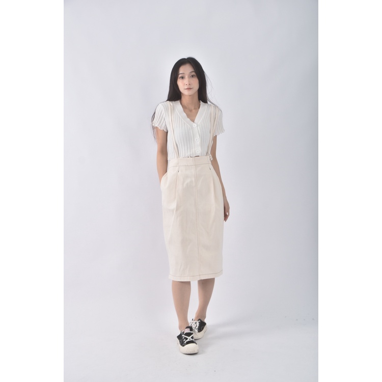 (S) 丹寧牛仔吊帶杏色長裙二手衣, , large