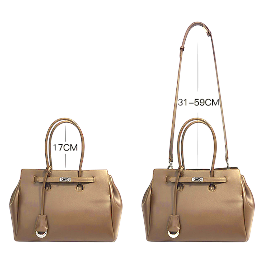 【ZENDAR】限量1折 頂級小牛皮手提包肩背包 葛蕾絲系列 全新專櫃展示品(杏仁棕), , large