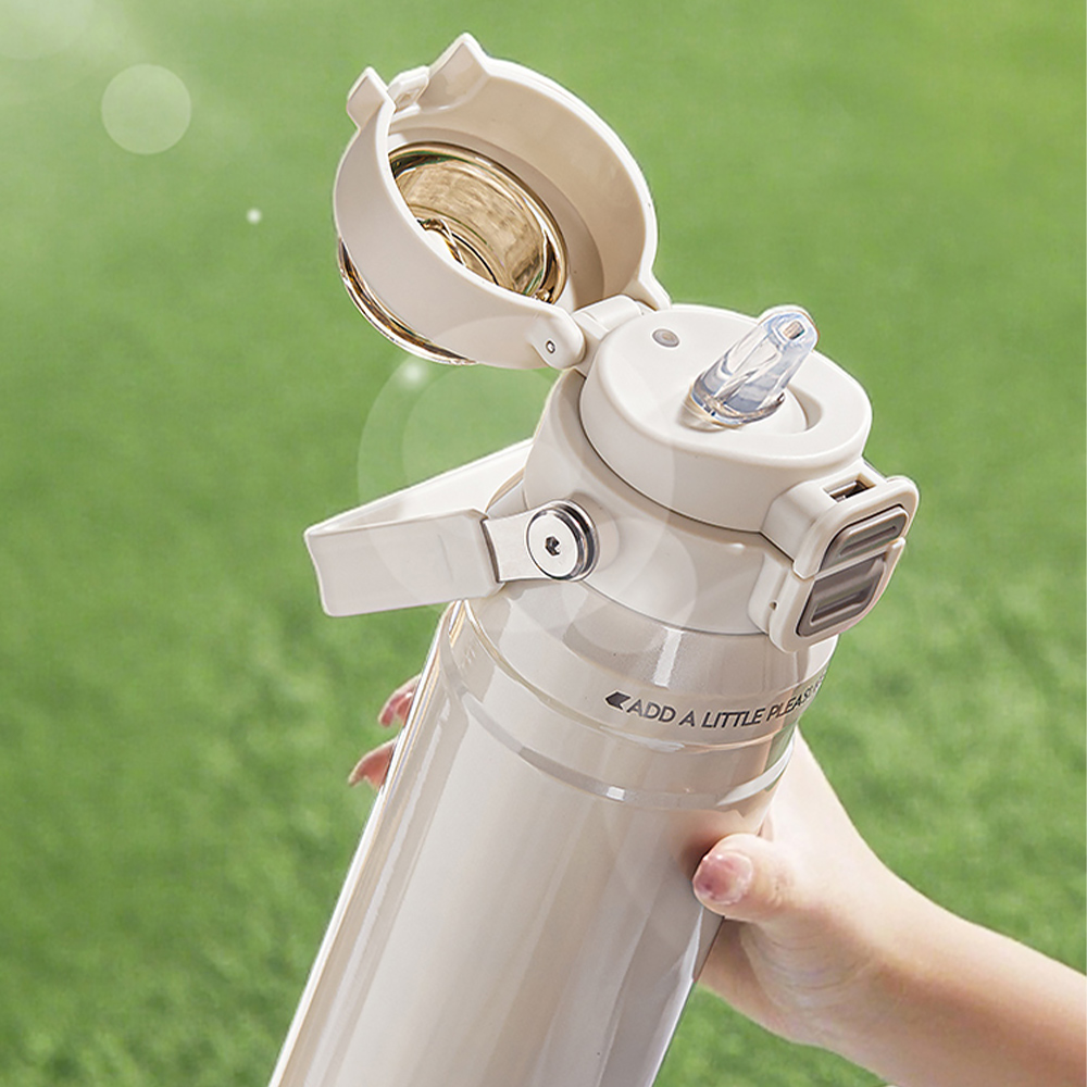 【TKK】悍馭系列 手提式 316不鏽鋼 一鍵彈蓋 兩用 保溫杯 運動水壺800ML(直飲+吸管)-鎢鋼色, 鎢鋼色, large