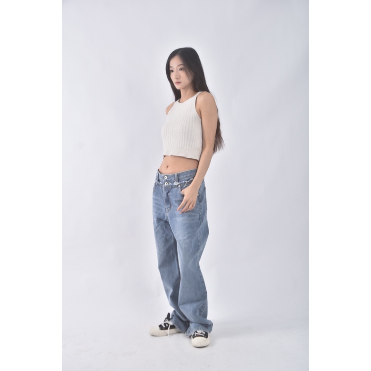 (L) by gentle b韓牌高腰丹寧牛仔質感藍色長褲二手衣, , large