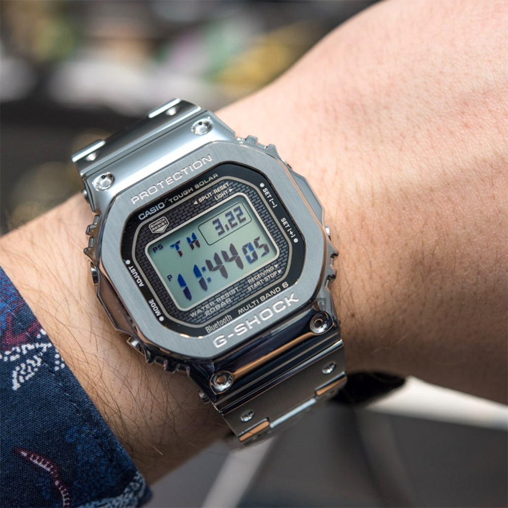 CASIO 卡西歐 G-SHOCK 全金屬太陽能電波手錶-銀 GMW-B5000D-1, , large