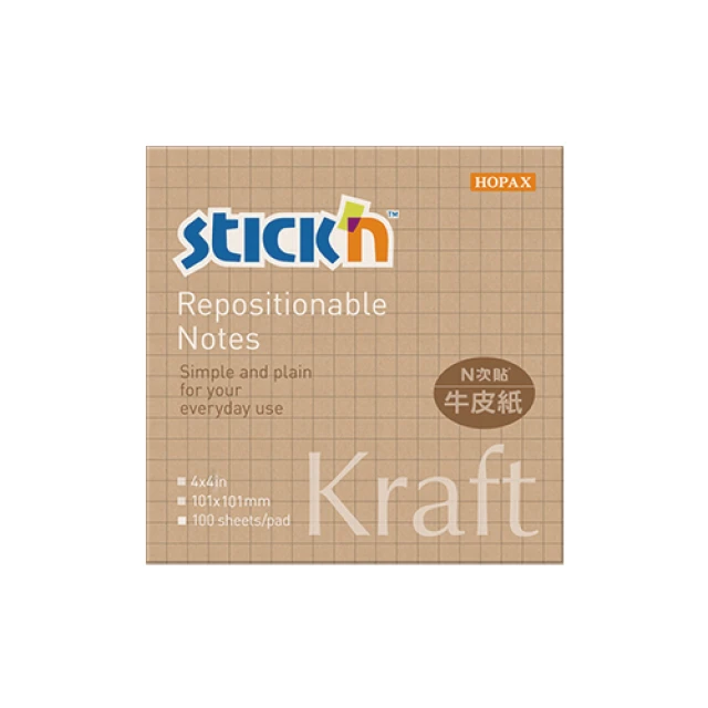 【N次貼】61216 牛皮紙系列可再貼便條紙 101x101mm 格線型 100張/本, , large