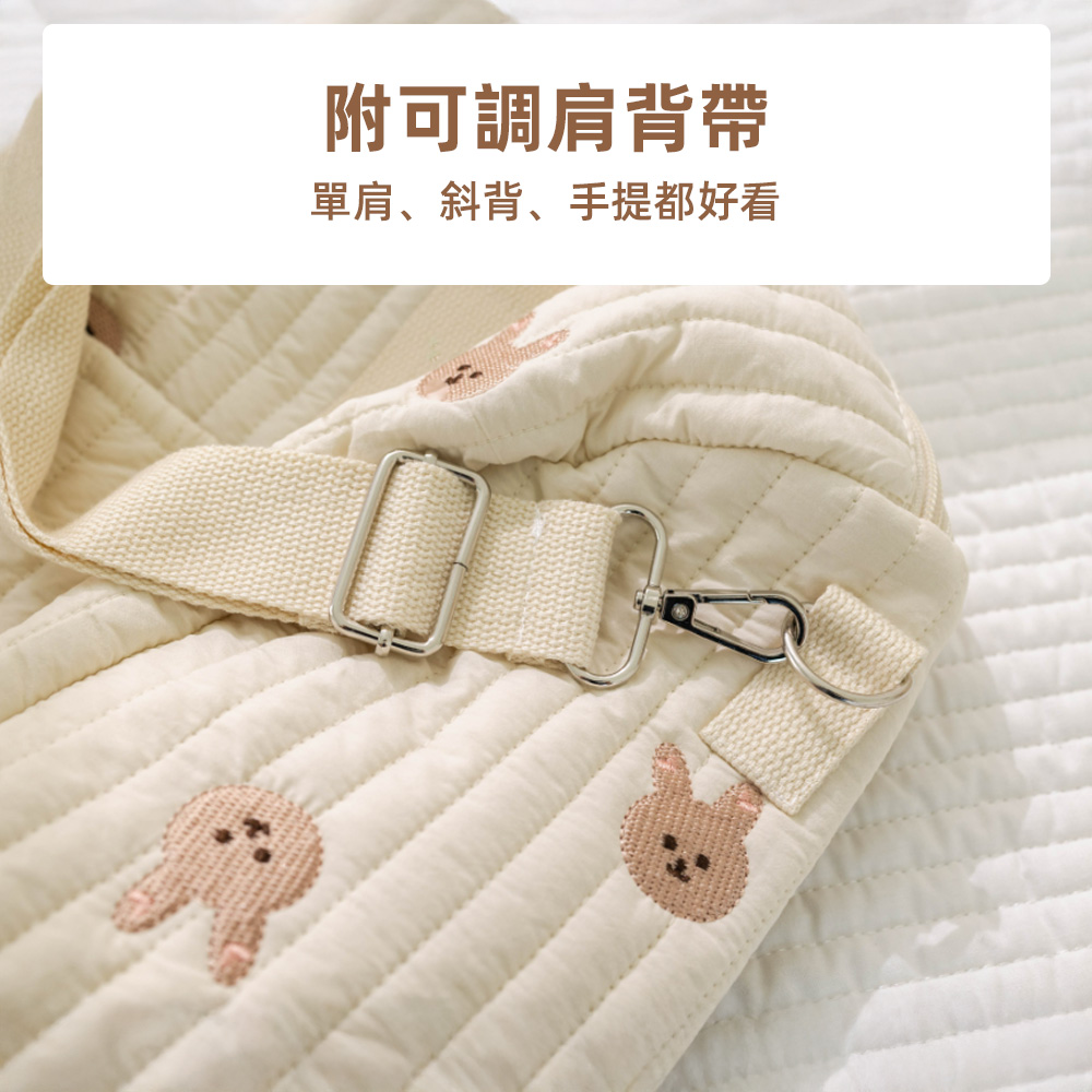 【上手家居】純棉刺繡媽媽包 刺繡小熊(波士頓包/媽咪包/行李包/母嬰包/旅行收納包), , large