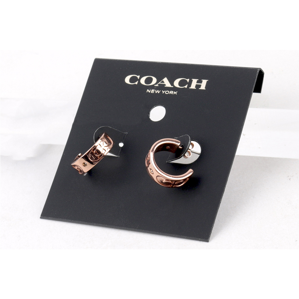 COACH CC Logo 刻印馬蹄圓弧針式耳環/玫瑰金, , large