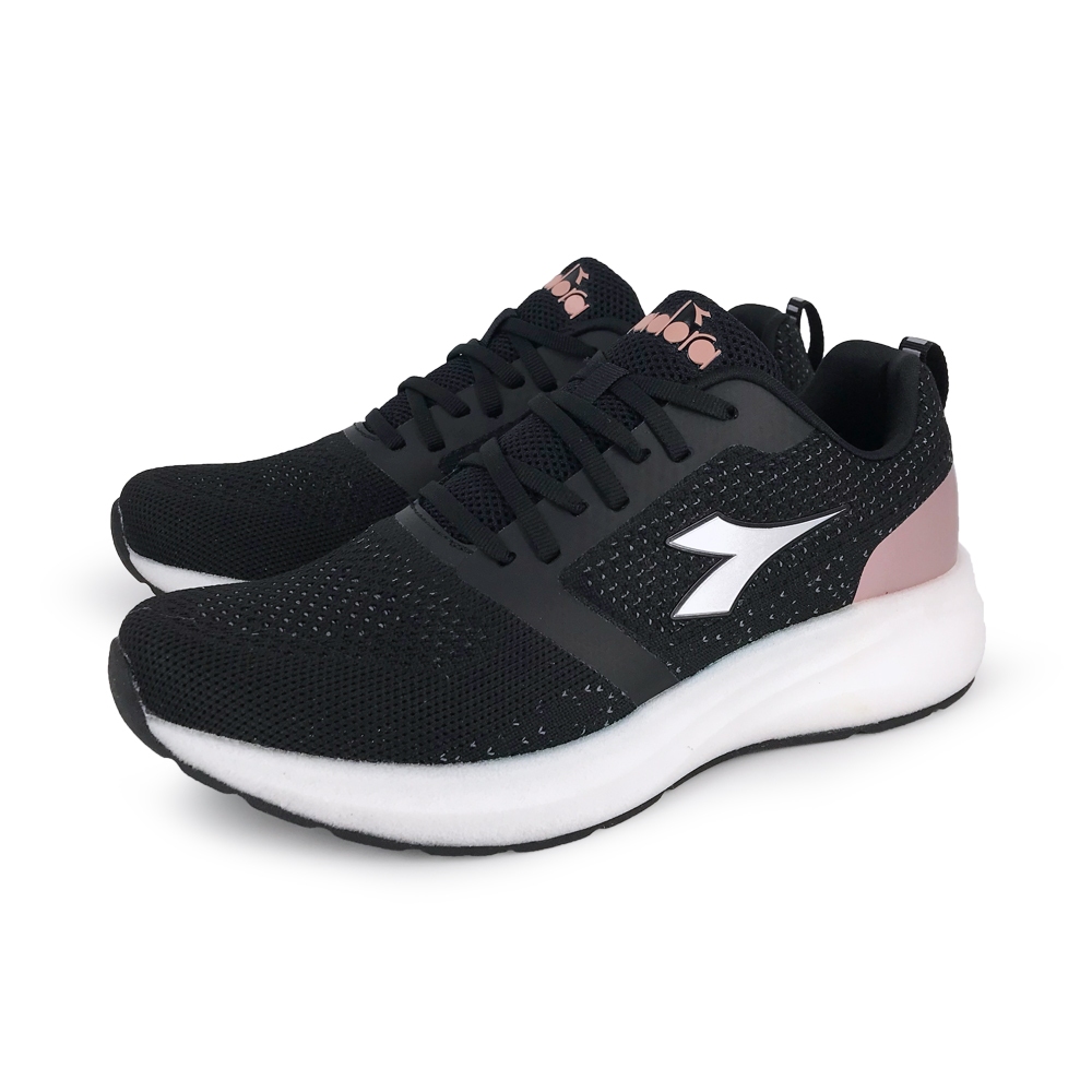 DIADORA迪亞多那 專業避震慢跑女鞋 女運動鞋 慢跑鞋 飛織 高彈 緩震 保護後跟 耐磨 止滑 黑玫瑰金 丈青桃紅, , large