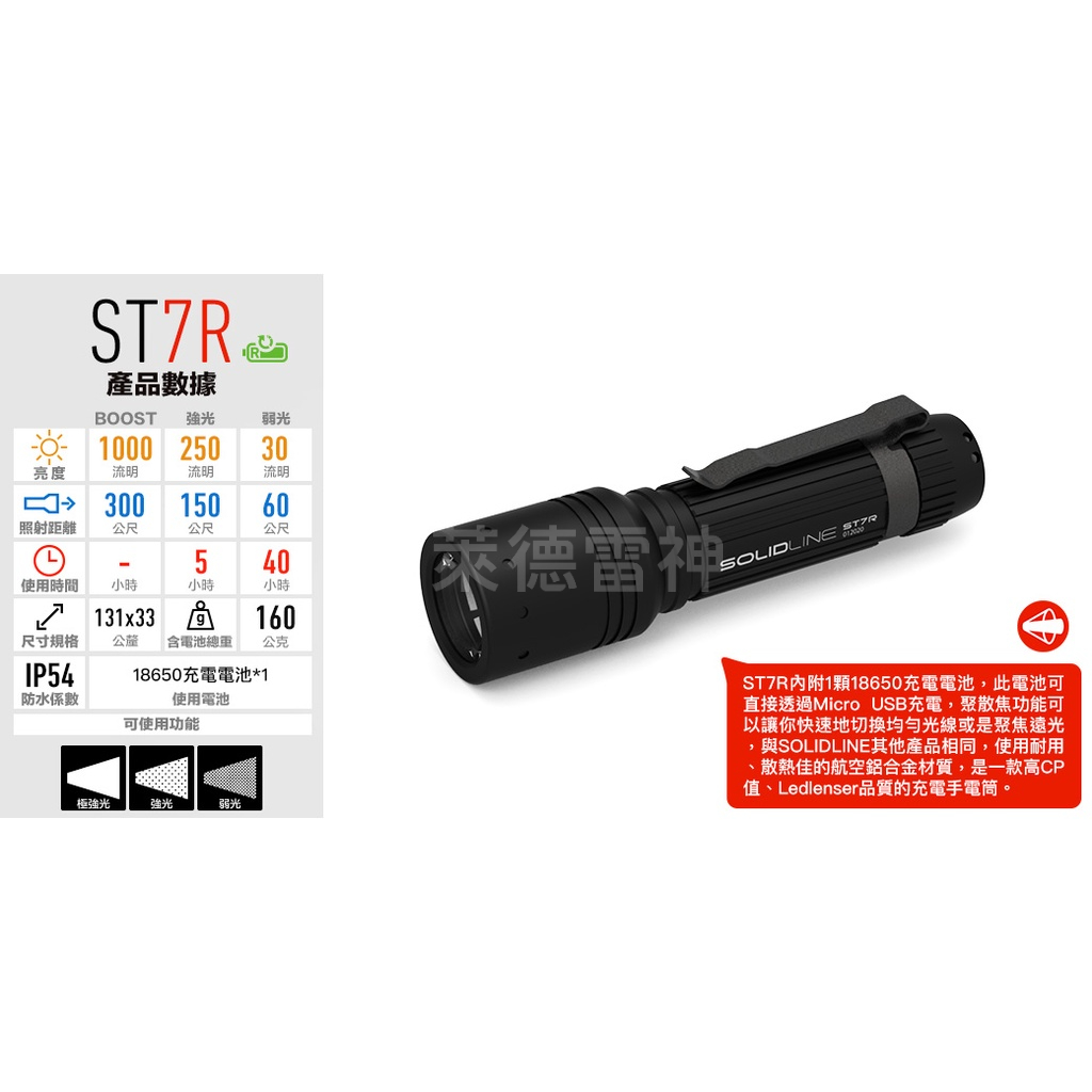 【德國Ledlenser】副品牌 SOLIDLINE ST7R 航空鋁合金充電型手電筒, , large