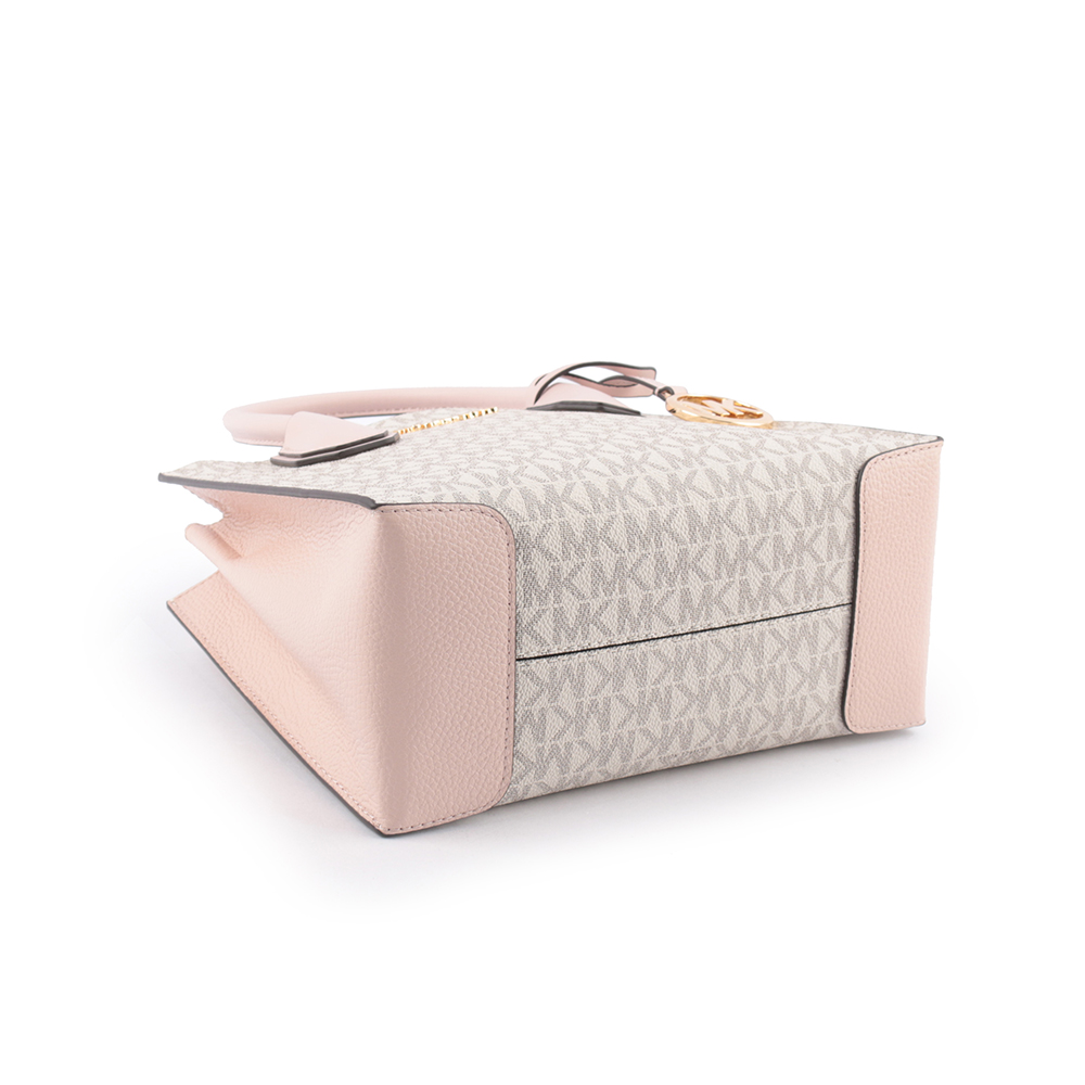 Michael Kors Mercer Logo 吊飾塗層帆布二用包(香草/粉色), , large