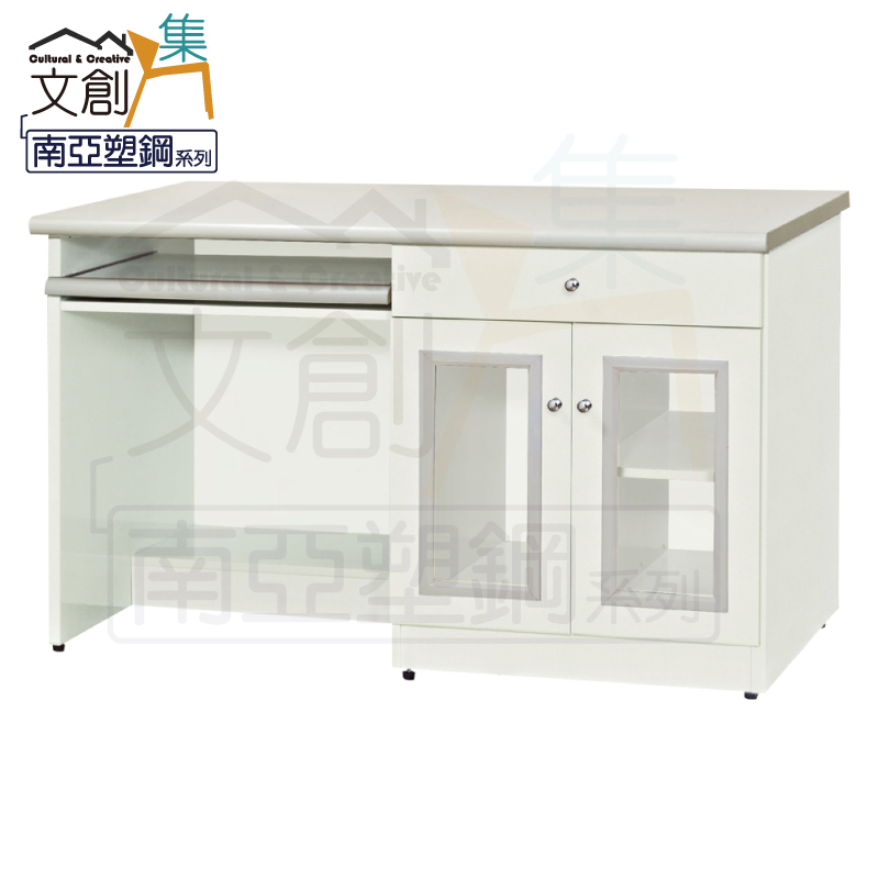 【文創集】艾莉 環保4.2尺南亞塑鋼鍵盤單抽雙門書桌(客約商品), , large
