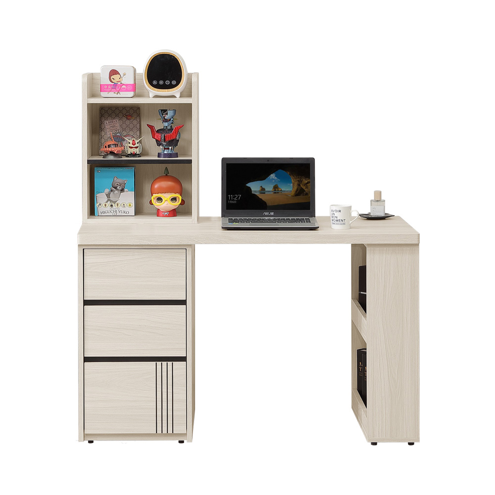 【Homelike】 喜家居4尺三抽書桌(含置物櫃)(2542), , large