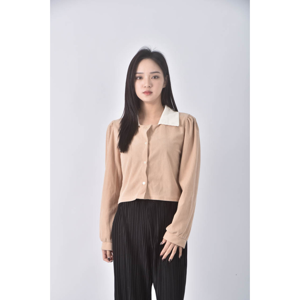 (S) miss hong韓牌短版棕色長袖上衣二手衣, , large