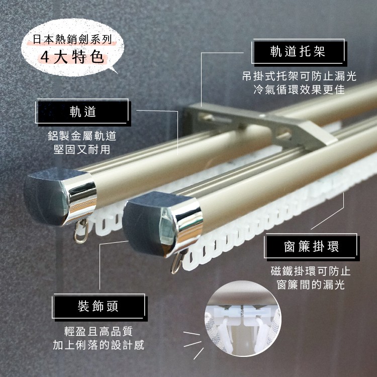 Ken Series &ndash; Double Curtain Track with Standard End Cap | Extendable Aluminum | Smooth Glide | Easy DIY Setup, , large