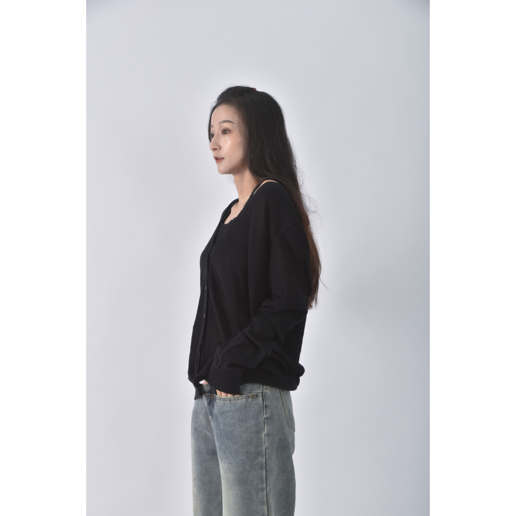 (XL) gap亞麻棉質開衫黑色外套二手衣, , large