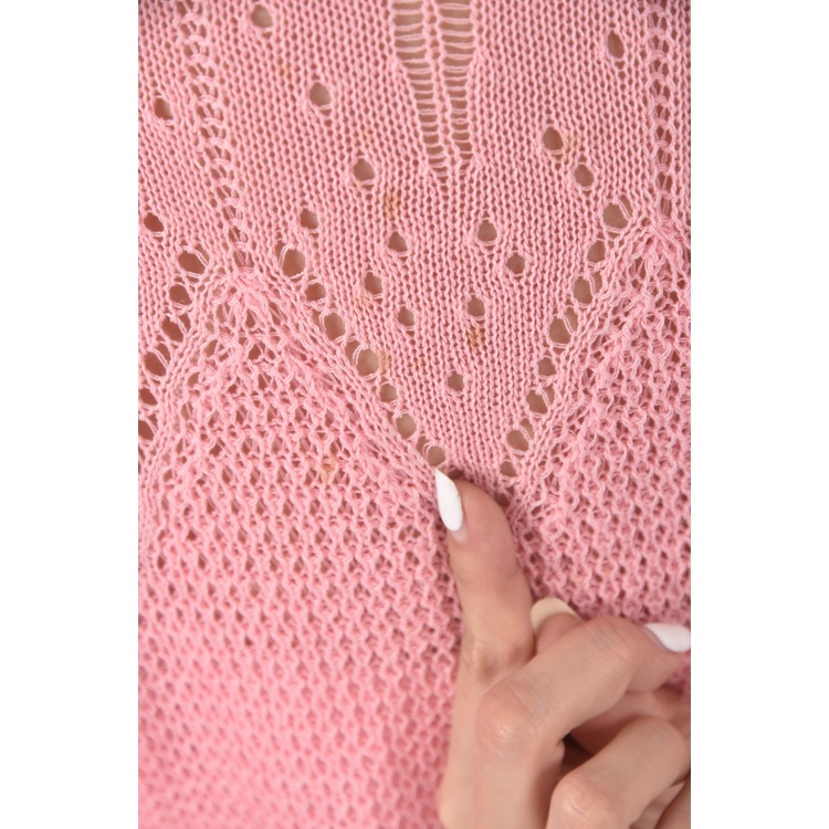 (M) 質感綁帶粉色長袖上衣二手衣, , large