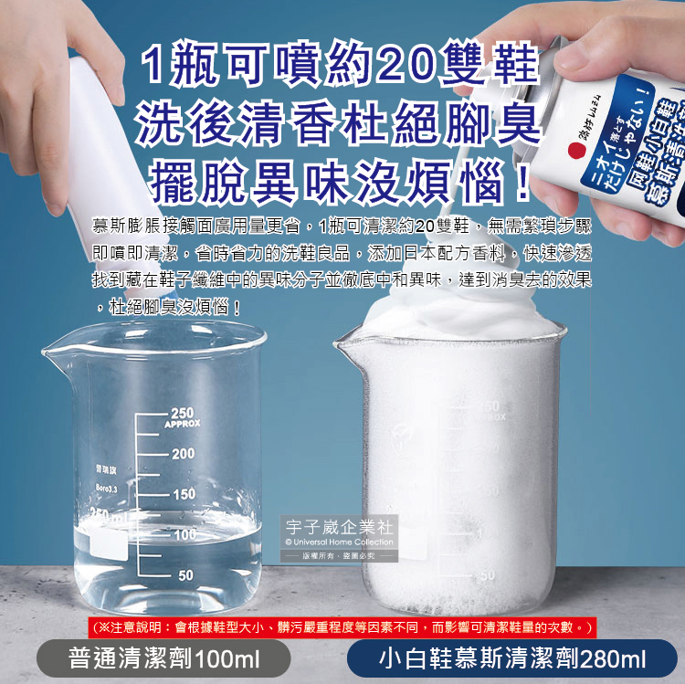 [日日好物]日本小林百貨-乾濕兩用去污瞬白除臭芳香小白鞋泡泡慕斯清潔劑280ml/罐(帆布鞋,球鞋,休閒鞋皆適用), , large