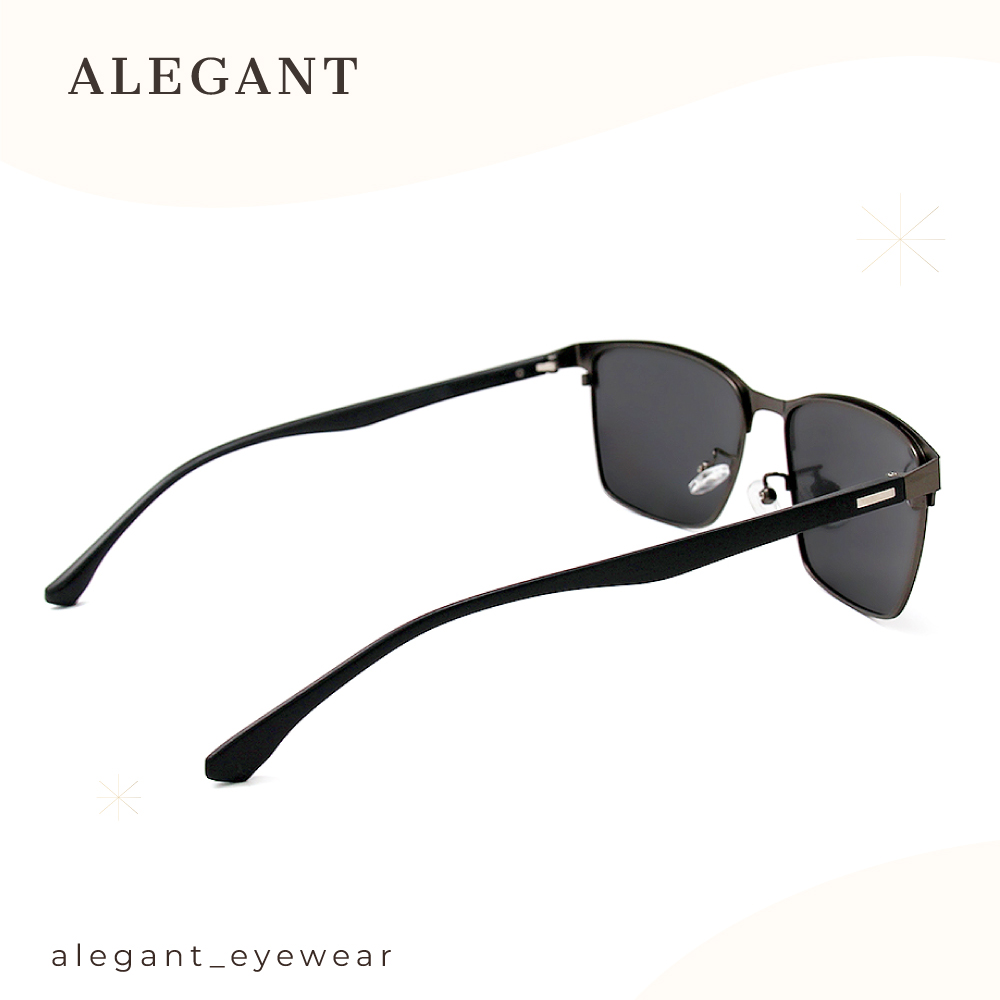 時尚經典鈦槍感眉型寶麗來偏光墨鏡/UV400方框太陽眼鏡〔ALEGANT〕, , large