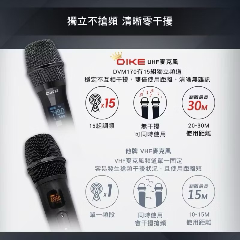 【Leo手機周邊專賣店】DIKE戴克 Hedone歡唱樂動UHF無線麥克風組 / DVM170BK, , large