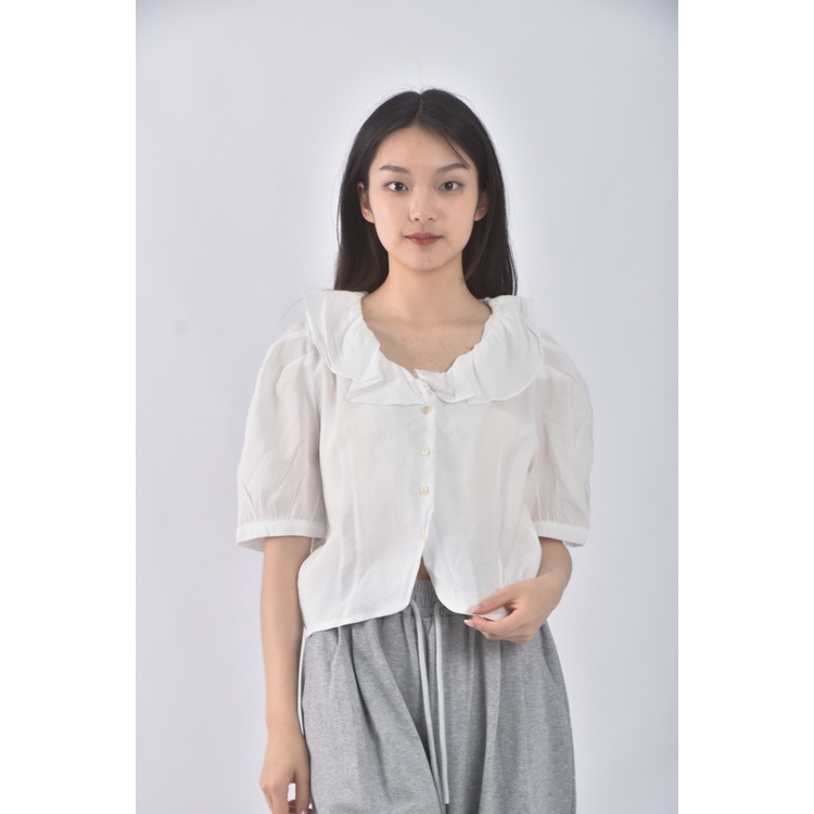 (S) sugar offices公主袖白色襯衫上衣二手衣, , large