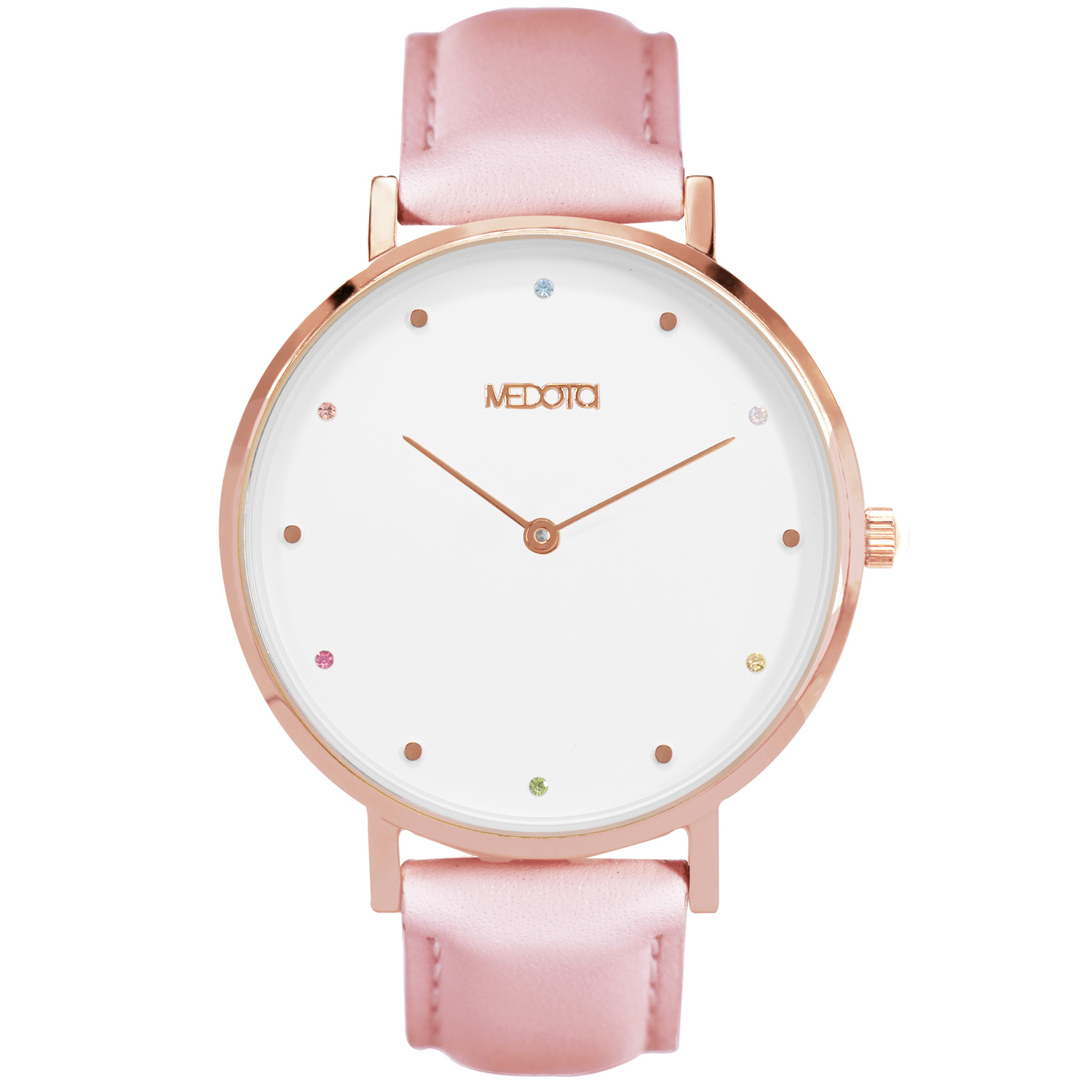 [MEDOTA] RAINBOW diamond collection pink leather strap ladies watch-Rose Gold / RO-10602, , large