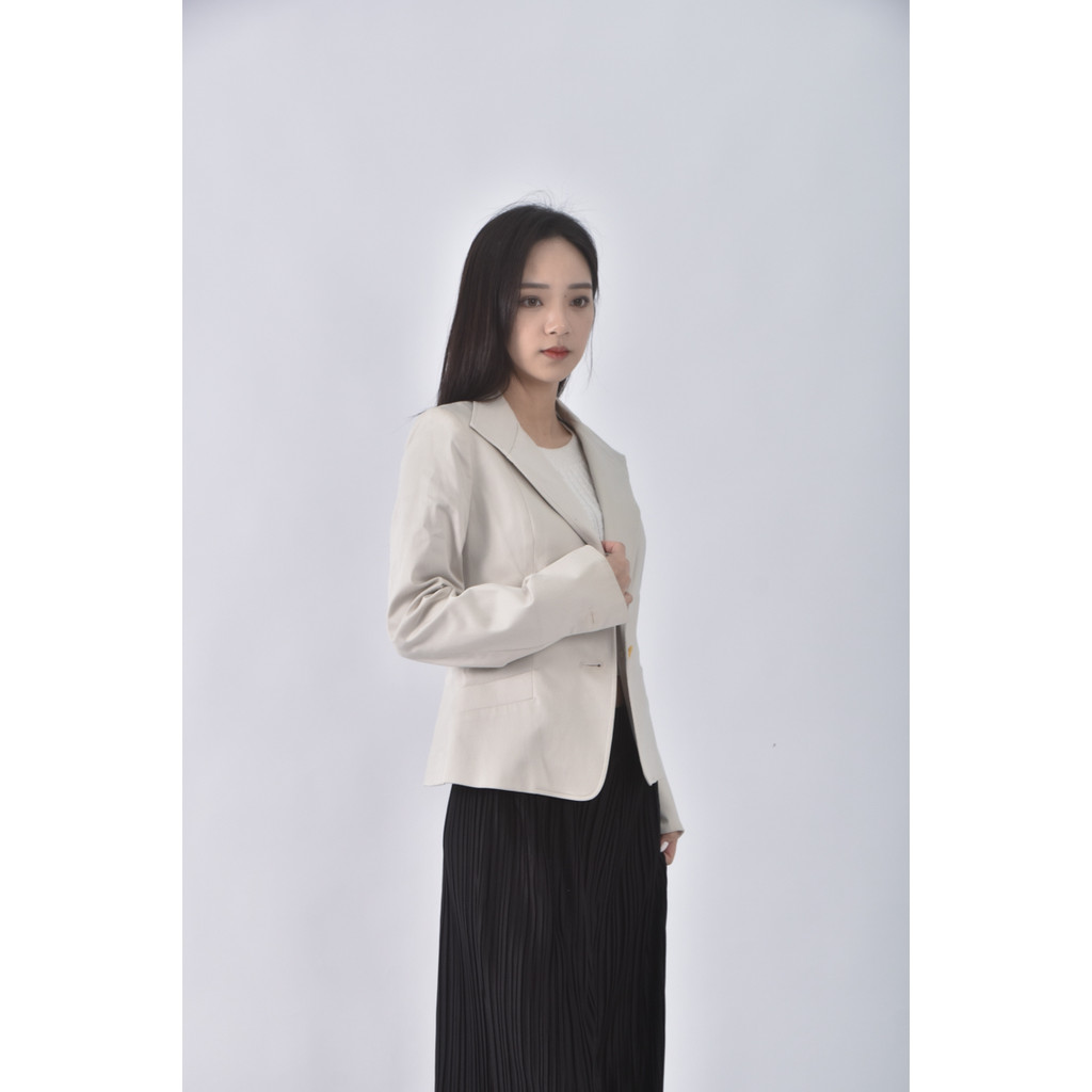 (S) michel klein質感棉質素面杏色外套二手衣, , large