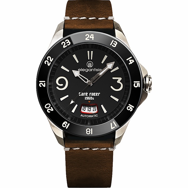 elegantsis x CafeRacer 經典復古機械錶-黑x咖啡/44mm ELJR65AS-C1NB2L, , large