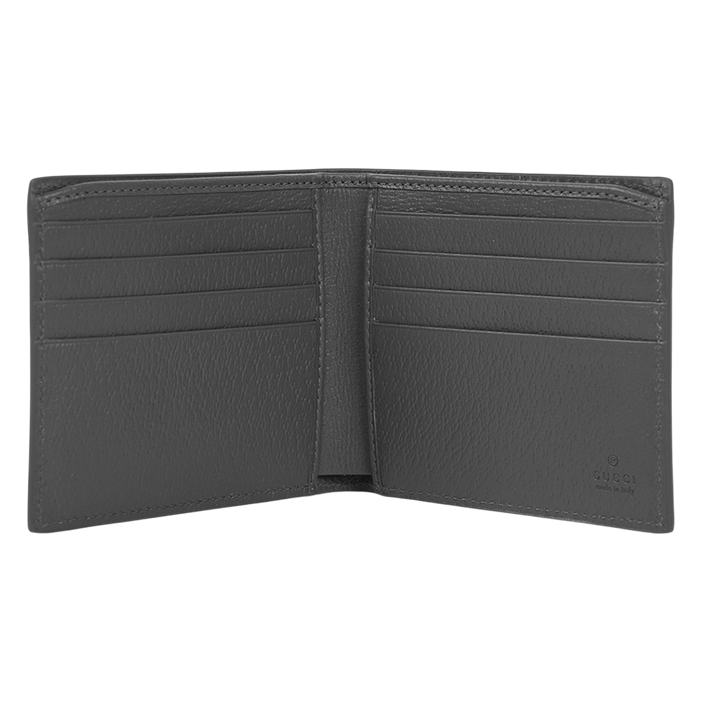 GUCCI 灰色GG Logo 塗層帆布對開8卡短夾(黑色/灰色), , large