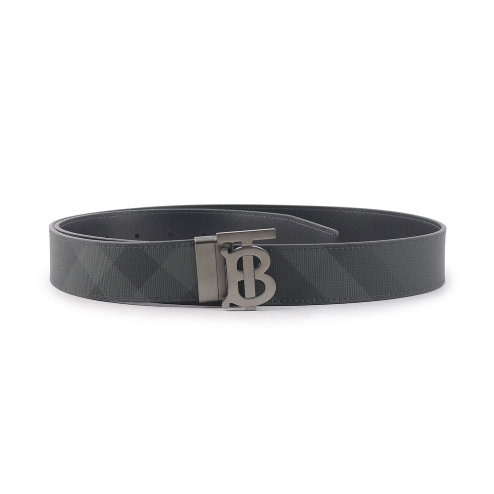 BURBERRY TB Logo 帆布及牛皮寬3.5cm雙面可用皮帶95cm/炭灰/石墨黑, , large