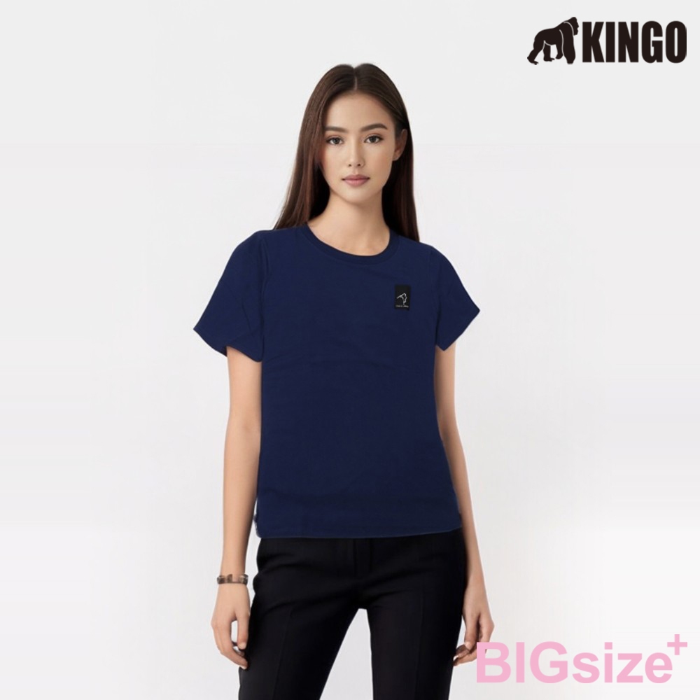 KINGO-大尺碼-女款 圓領T恤-丈青-414129, , large