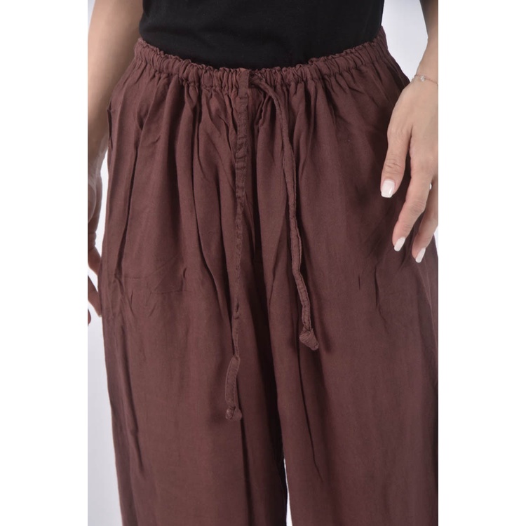 (XL) rayon高腰縮口棕色長褲二手衣, , large
