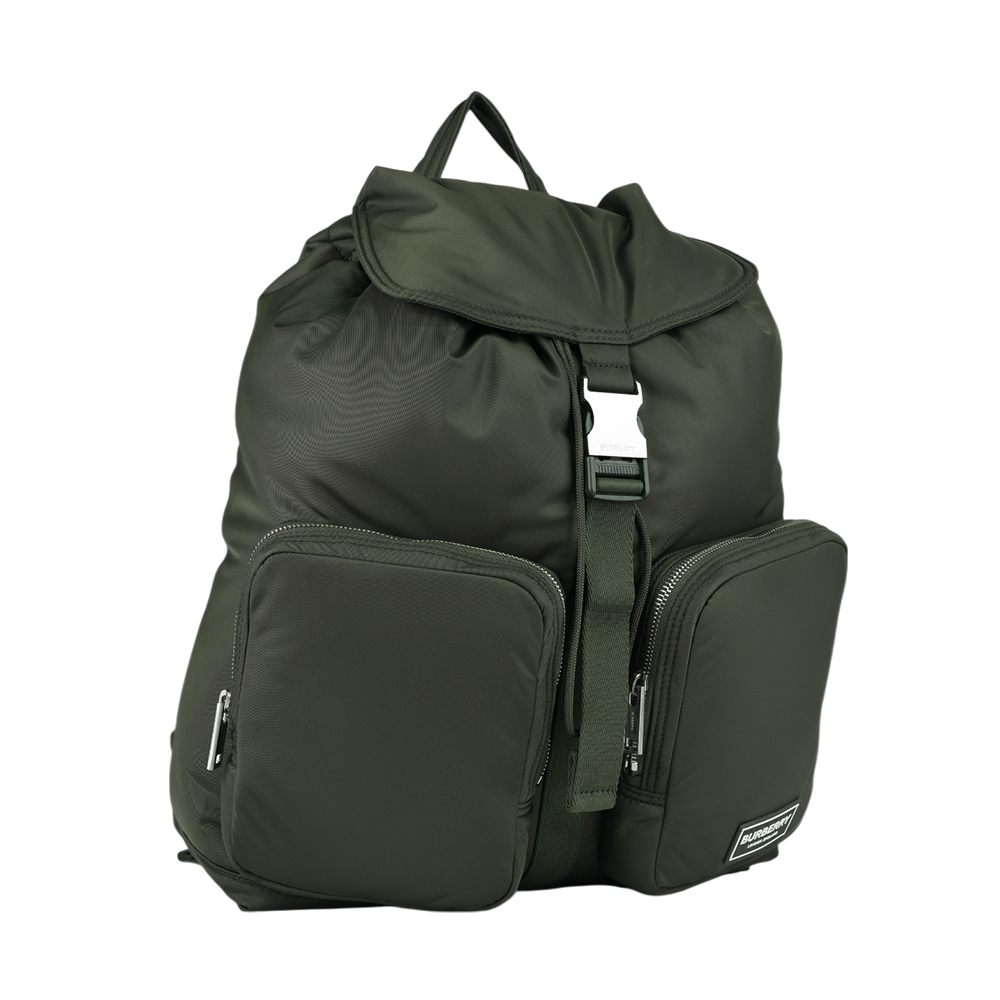 BURBERRY Rucksack 白色方形標誌中型軍旅後背包/暗土色, , large