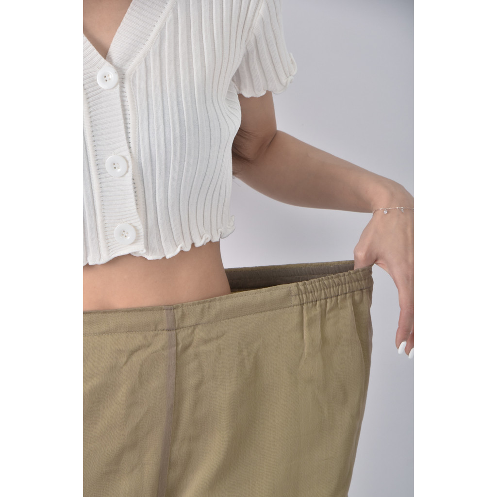 (L) 高腰雪紡直筒綠色長褲二手衣, , large