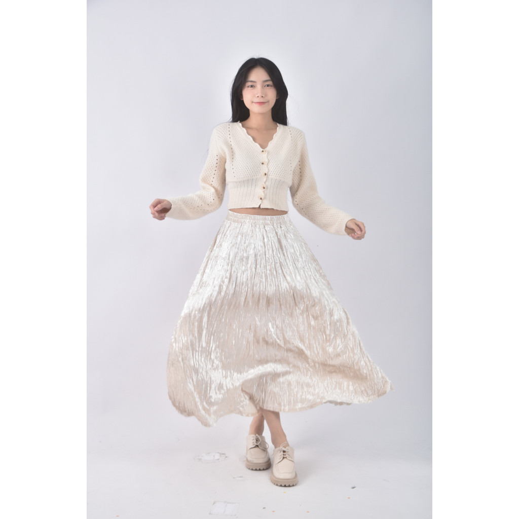 (M) 百褶白色長裙二手衣, , large