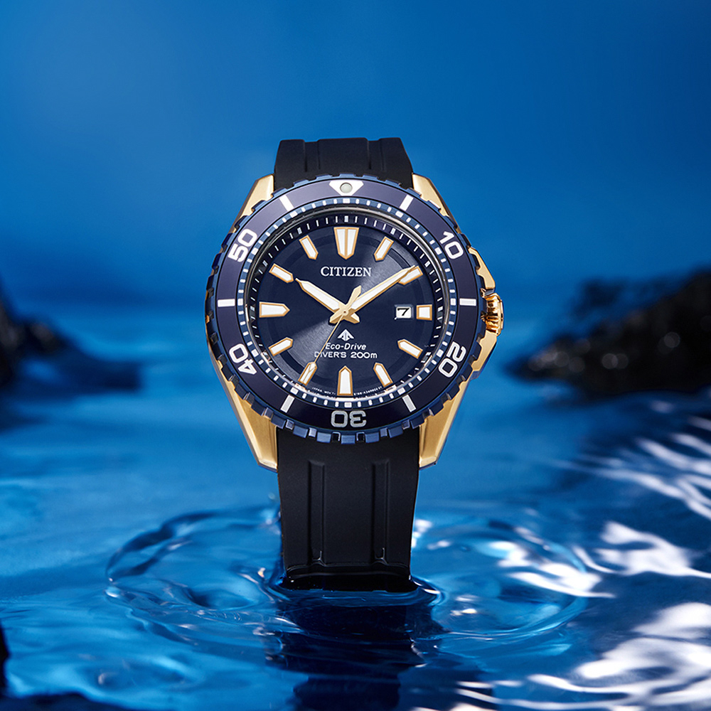 CITIZEN 星辰 PROMASTER MARINE 光動能200米潛水錶-黑x藍 BN0196-01L, , large