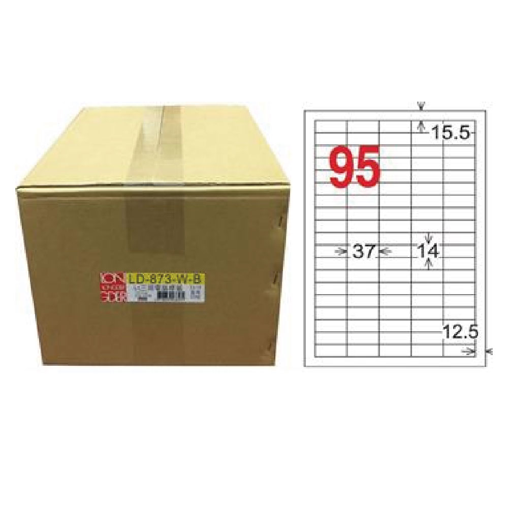 【龍德】LONGDER 三用電腦標籤 A4 95格 14*37mm 白色1000張/箱 LD-873-W-B(適用雷射、噴墨、影印), , large