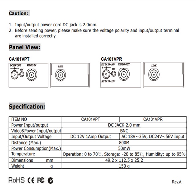 昌運監視器 CA101VP 聲音及影像同軸延長器 傳輸距離可達800M, , large