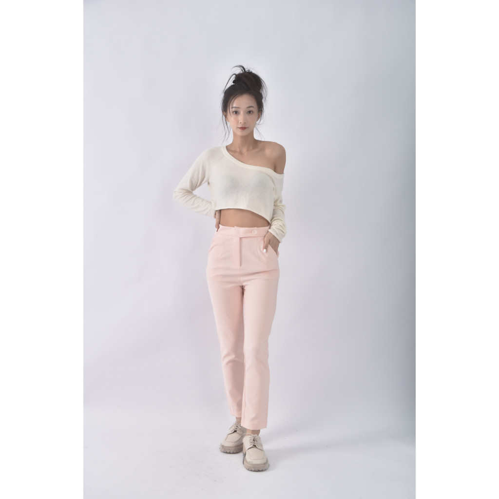 (S) style by zone高腰西裝直筒粉色長褲二手衣