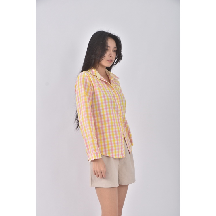 (S) 【依庭私服】ziranyuansu質感格紋粉色長袖上衣二手衣, , large