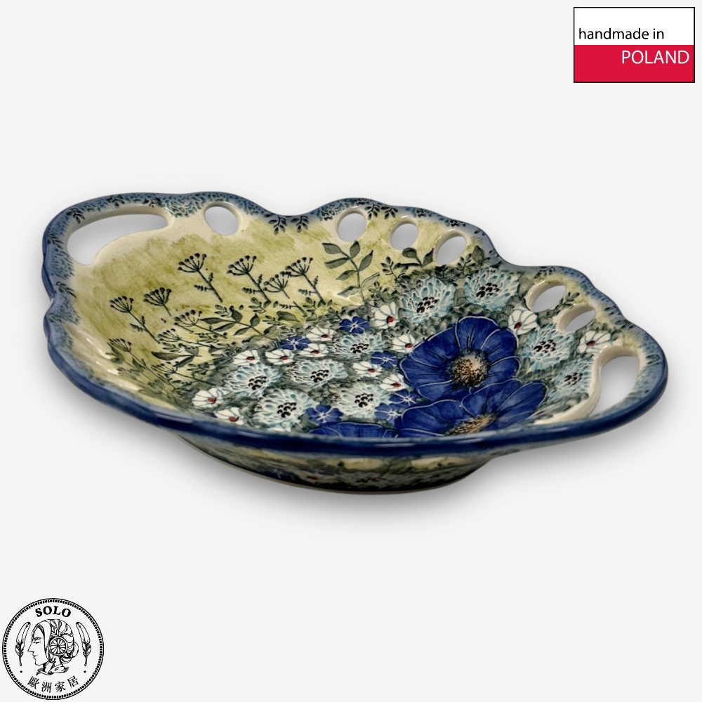 【SOLO歐洲家居】波蘭製 Cerraf 波蘭陶 26.5cm 簍空盤 水果碗 藍野芳蹤系列