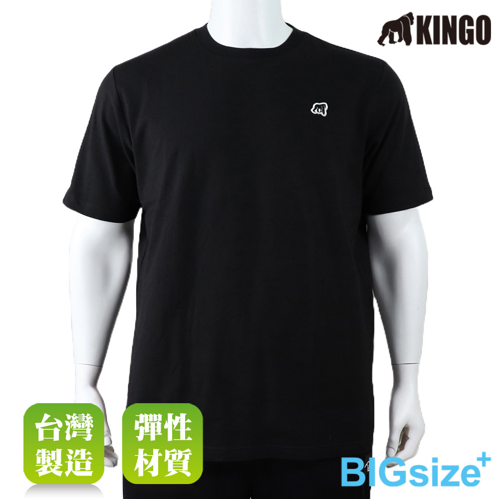 KINGO-大尺碼-男款 圓領T恤-黑-513120