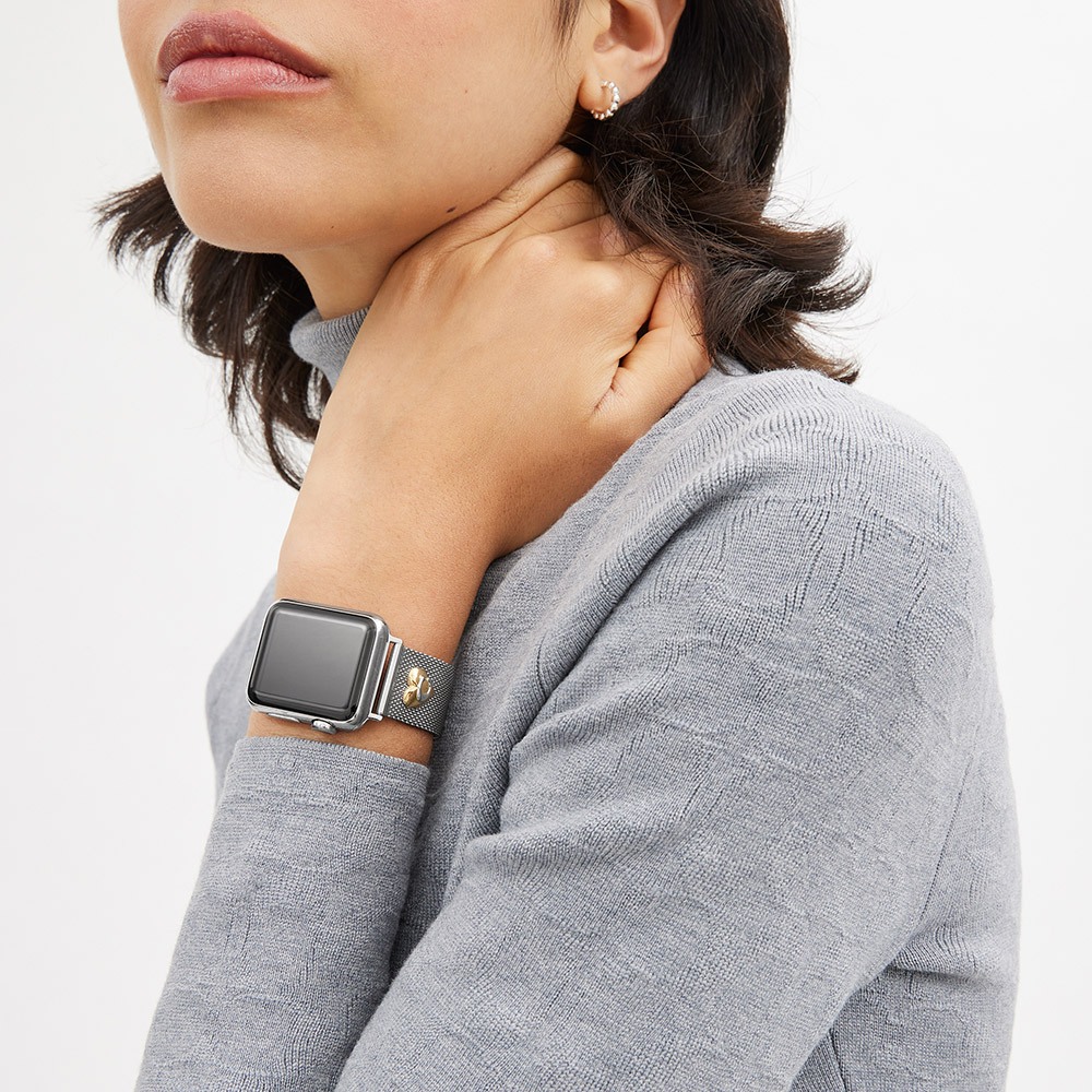 COACH Apple Watch 錶帶 38/40/41mm 適用 米蘭鍊帶 C字愛心錶帶-銀色(不含手錶), , large