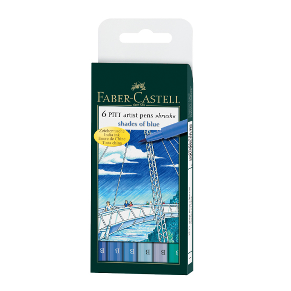 【Faber-Castell】輝柏 PITT藝術筆-軟毛筆頭 細芯 藍色系 6支入/ 盒 167164, , large