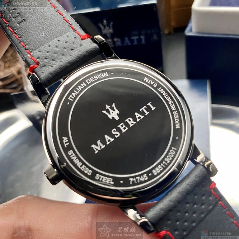 [星晴錶業]MASERATI手錶,42mm,R8851130001黑色錶面黑錶殼深黑色真皮皮革錶帶款, , large