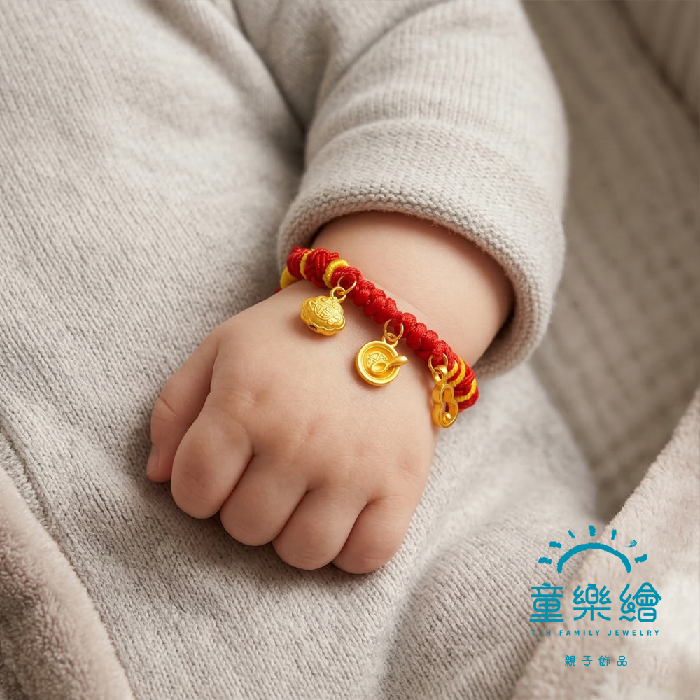【童樂繪金飾】福寶初願 兒童紅繩手鍊 附贈馬年平安符 約重0.13錢&plusmn;0.03 (馬年 滿月禮 彌月黃金 抓週), , large