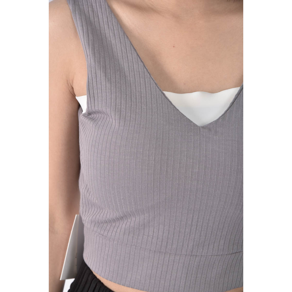 (S) anirek質感棉質坑紋灰色上衣二手衣, , large