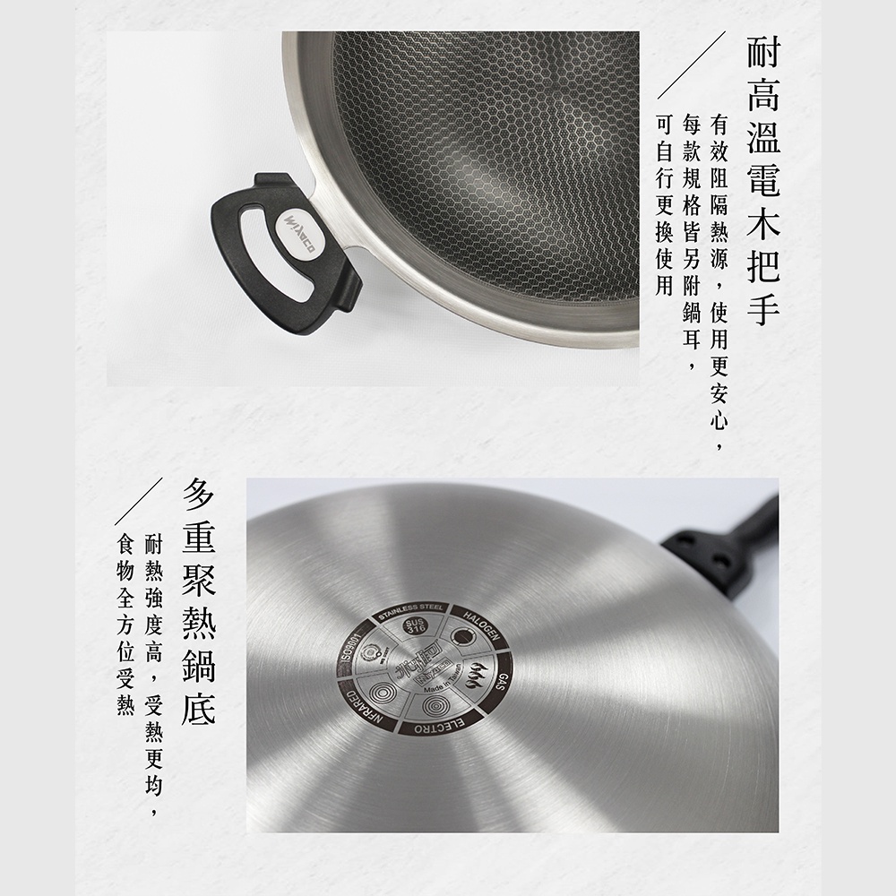 Miyaco 米雅可 新型316不銹鋼網紋不沾炒鍋蜂巢不沾鍋附蓋 36cm-Leidea樂德兒, , large