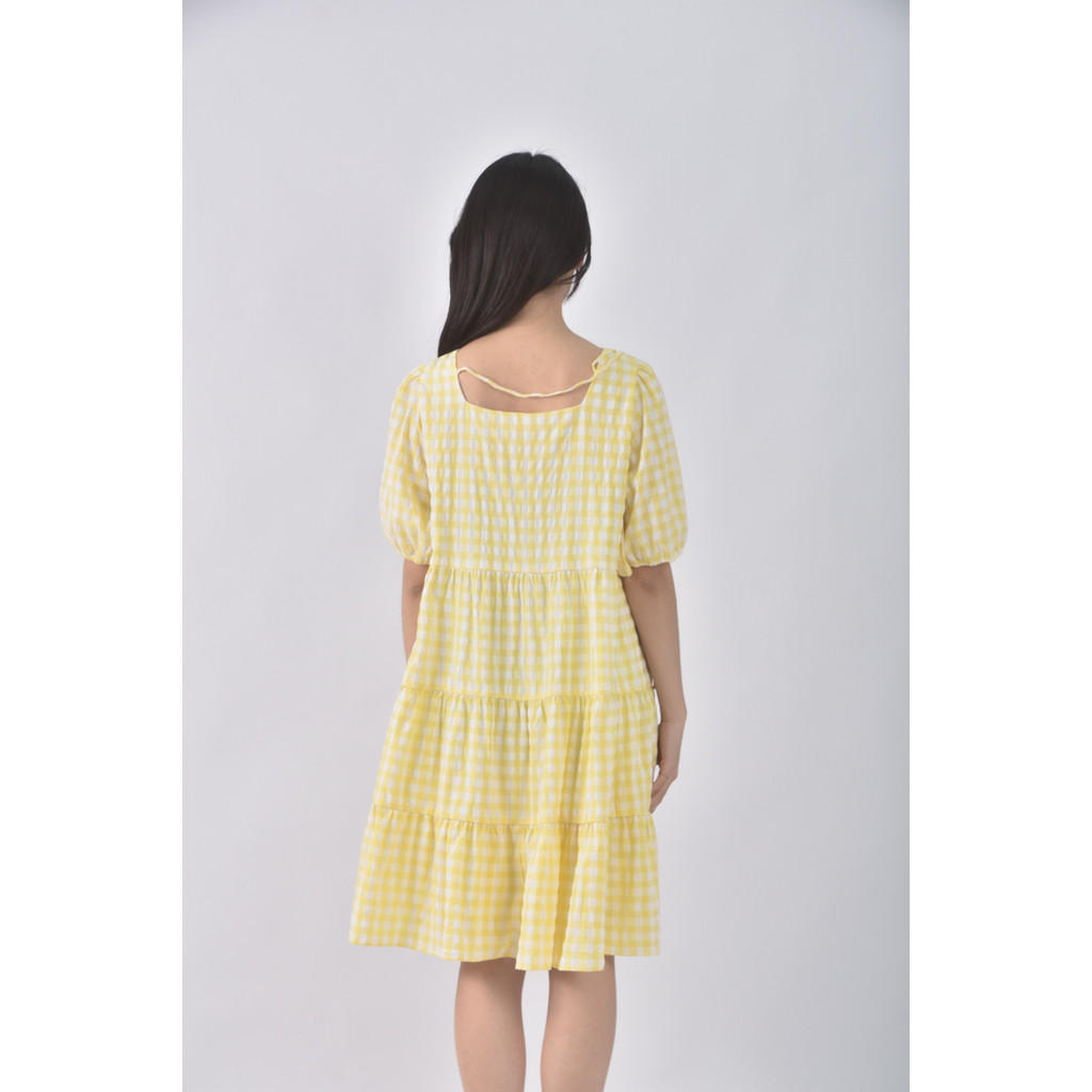 (S) 【金莎私服】質感格紋黃色洋裝二手衣, , large